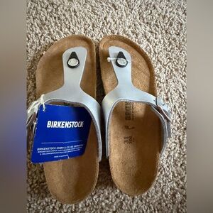 Birkenstock Metallic Silver Thong Sandals